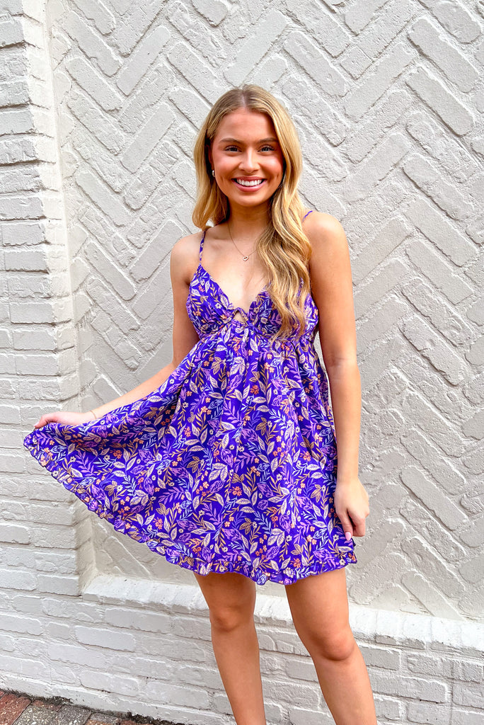Purple Floral Print Mini Dress